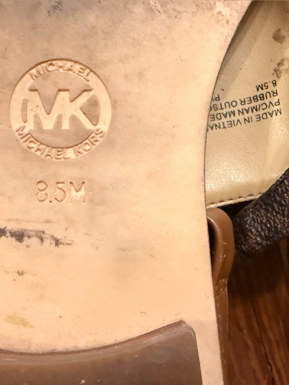 Michael Kors Brown and Gold Logo Sandals